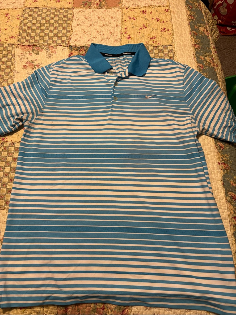 Nike Golf Men's Blue & White Striped Polo Shirt Large